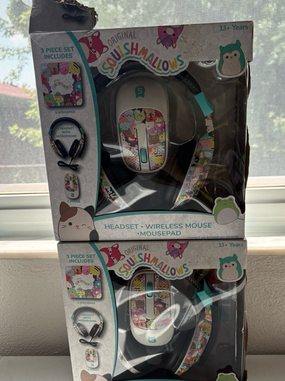 Squishmallows White Headset, Mouse & Mousepad Set with Multicolor Character Art